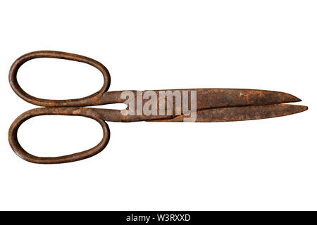 Isolated objects: very old rusty tailor`s scissors on white background Stock Photo
